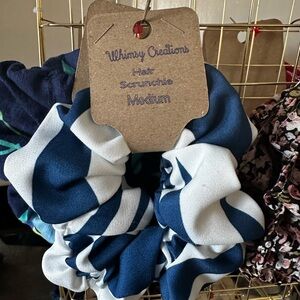 Whimsy Creations Blue and White Hair Scrunchie Medium